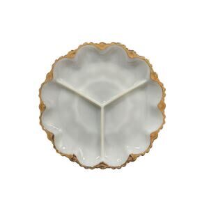 Vintage Milk Glass Divided Appetizer Serving Tray with Gold Accents
